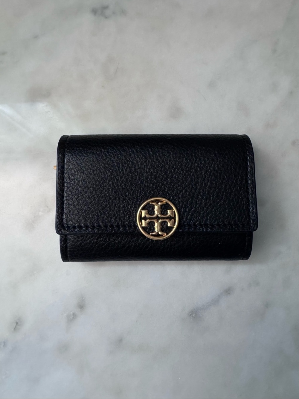 Tory Burch Black Pebbled Small Leather Wallet With Coin Purse